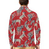 Zebra abstract red background Men's Long Sleeve Polo Shirt