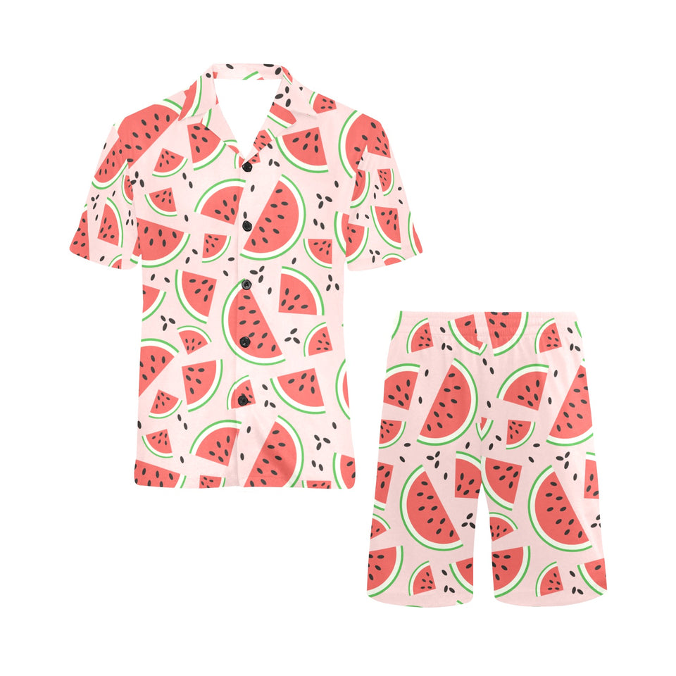 Watermelon pattern Men's V-Neck Short Pajama Set