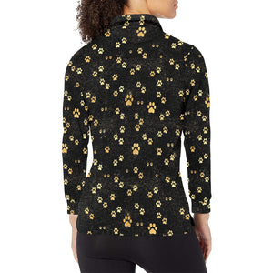 Dog Paws Pattern Print Design 05 Women's Long Sleeve Polo Shirt