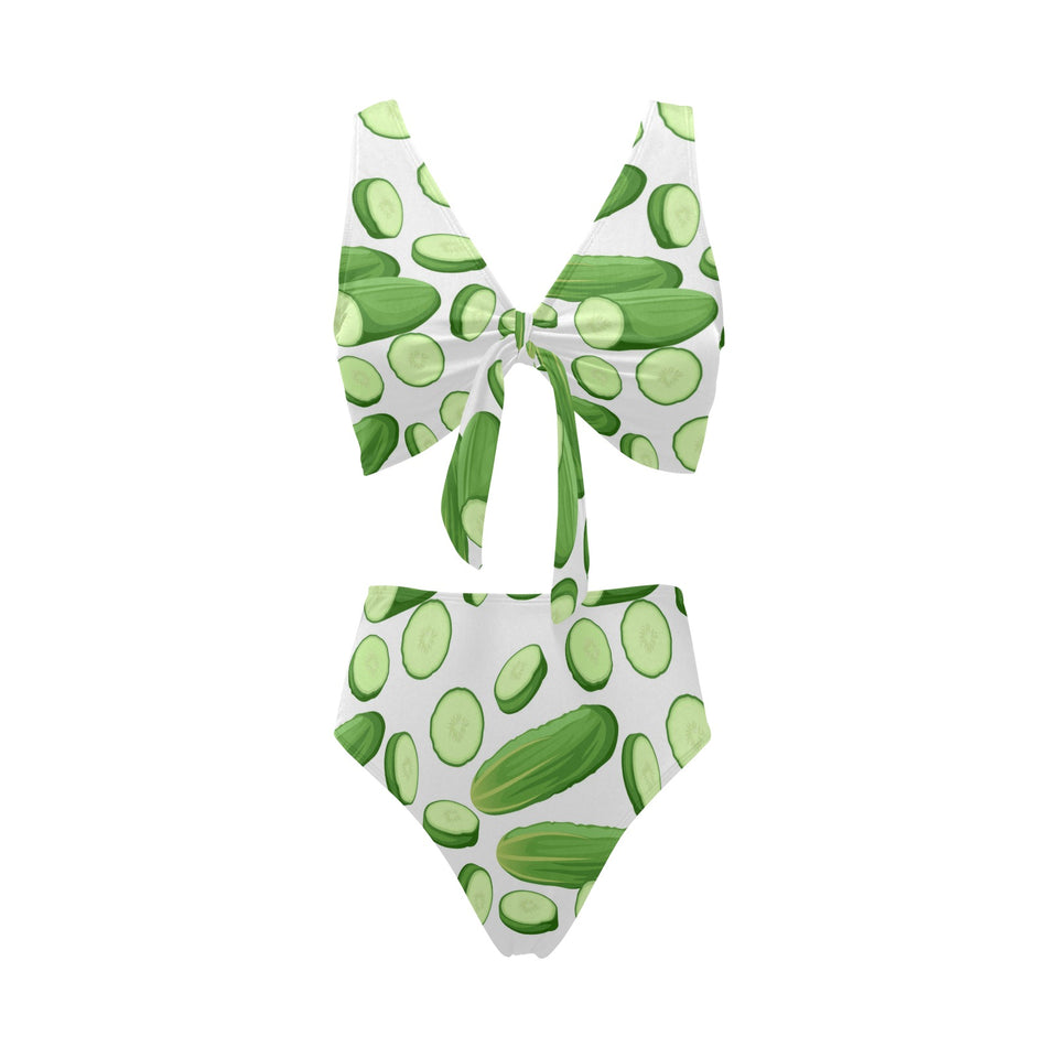 cucumber whole slices pattern Chest Bowknot High Waisted Bikini Swimsuit