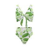cucumber whole slices pattern Chest Bowknot High Waisted Bikini Swimsuit