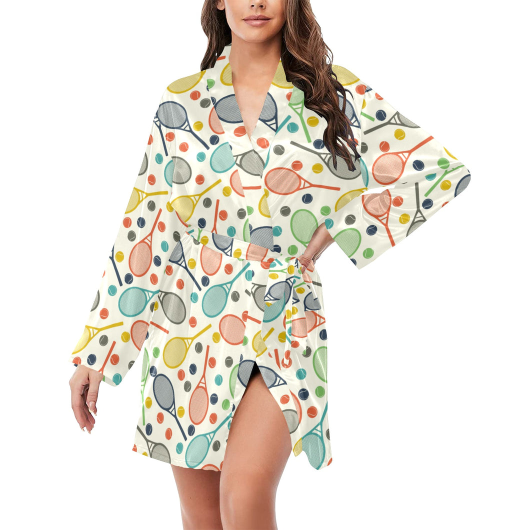 Tennis Pattern Print Design 03 Women's Long Sleeve Belted Night Robe