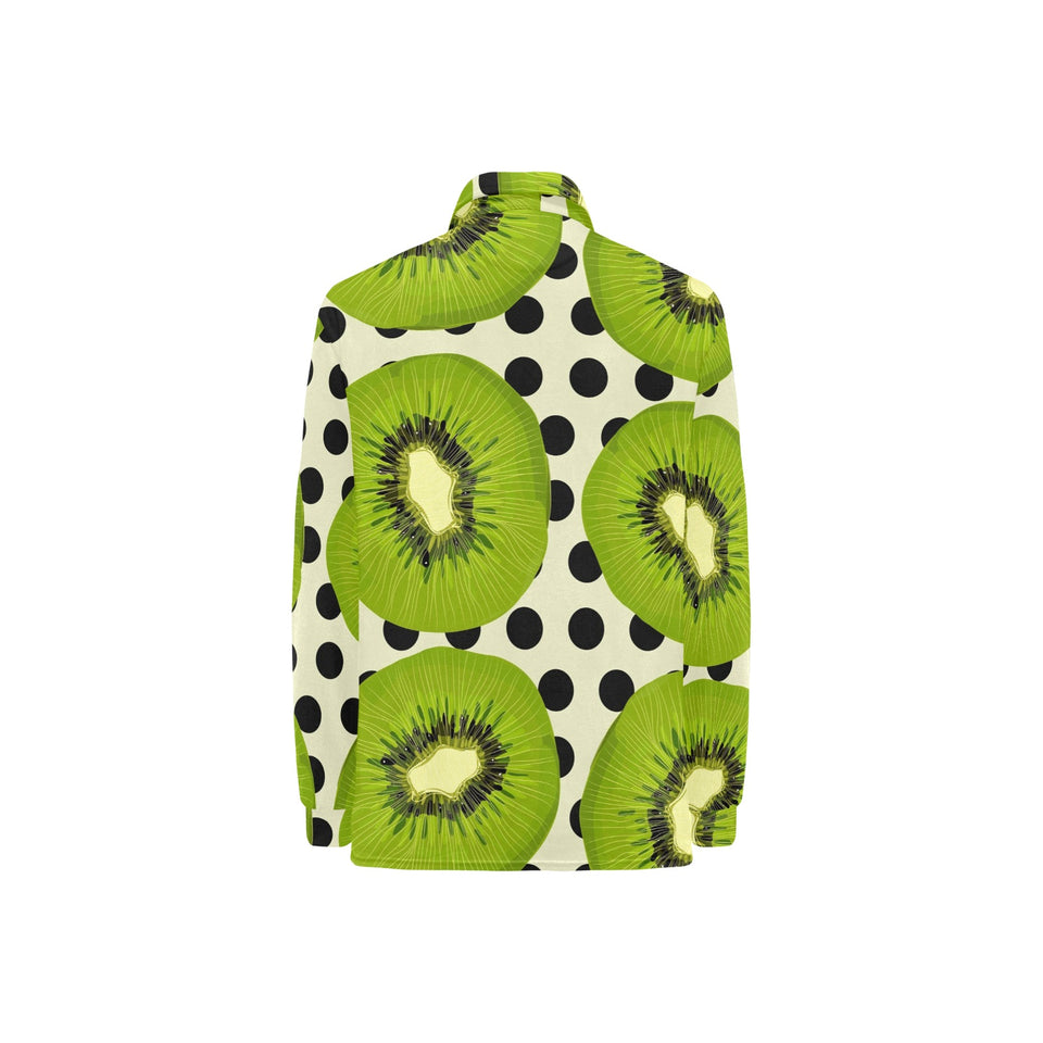 kiwi black dot background Women's Long Sleeve Polo Shirt