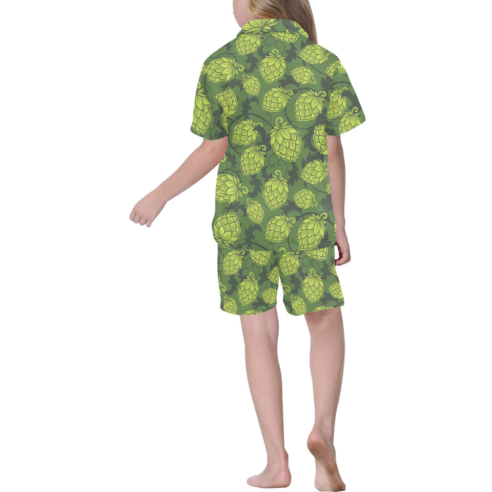 Hop pattern Hop cone background Kids' Boys' Girls' V-Neck Short Pajama Set