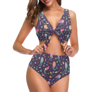 beautiful mermaid Fish jellyfish algae other marin Chest Bowknot High Waisted Bikini Swimsuit