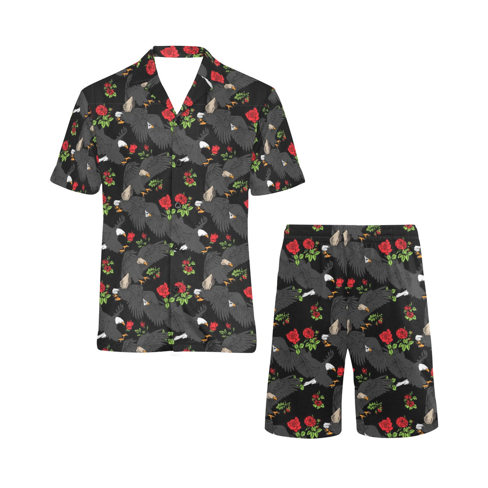 Eagle Pattern Print Design 04 Men's V-Neck Short Pajama Set