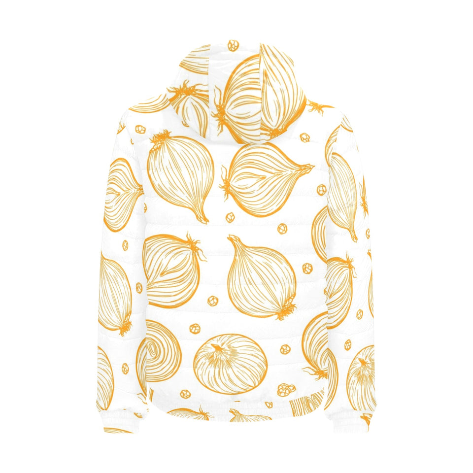 hand drawn onion pattern Men's Padded Hooded Jacket