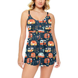 Camper Van Pattern Print Design 05 Chest Sexy Pleated Two Piece Swim Dress