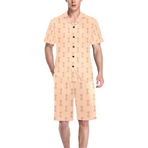 Engine Piston Cream Background Pattern Design 04 Men's V-Neck Short Pajama Set