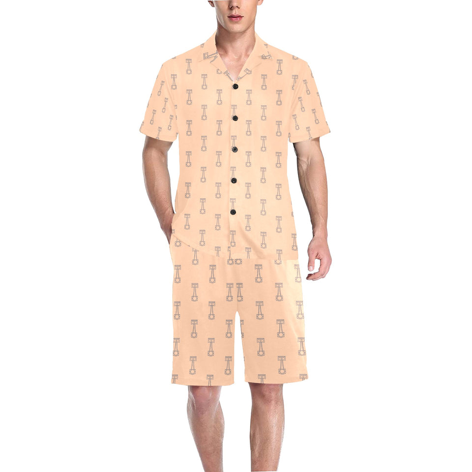 Engine Piston Cream Background Pattern Design 04 Men's V-Neck Short Pajama Set