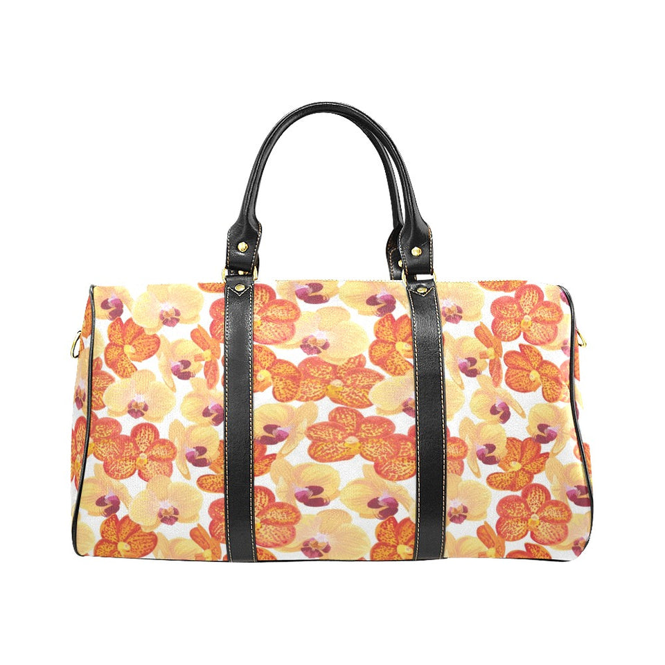 Orange yellow orchid flower pattern background Travel Bag