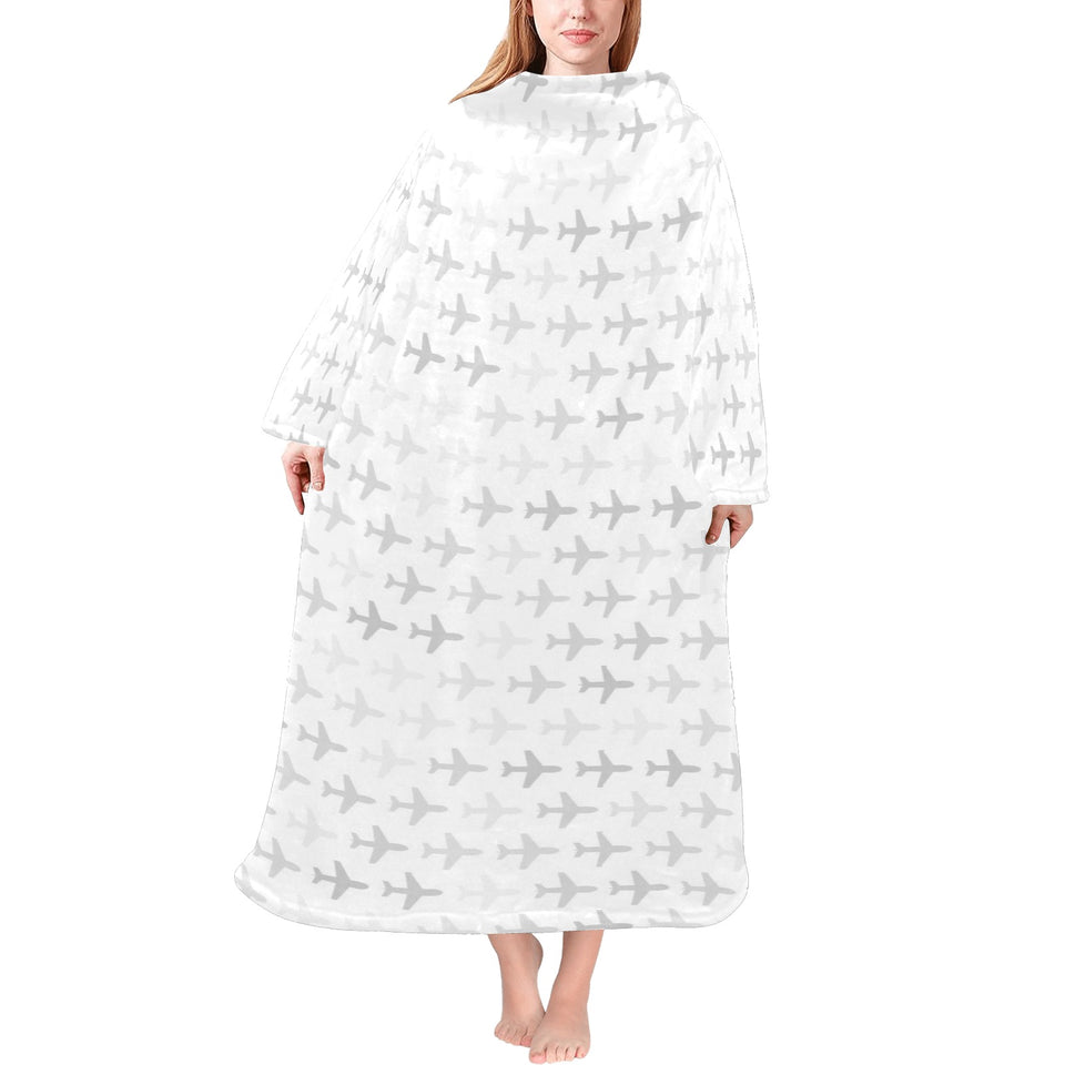 Airplane print pattern Blanket Robe with Sleeves