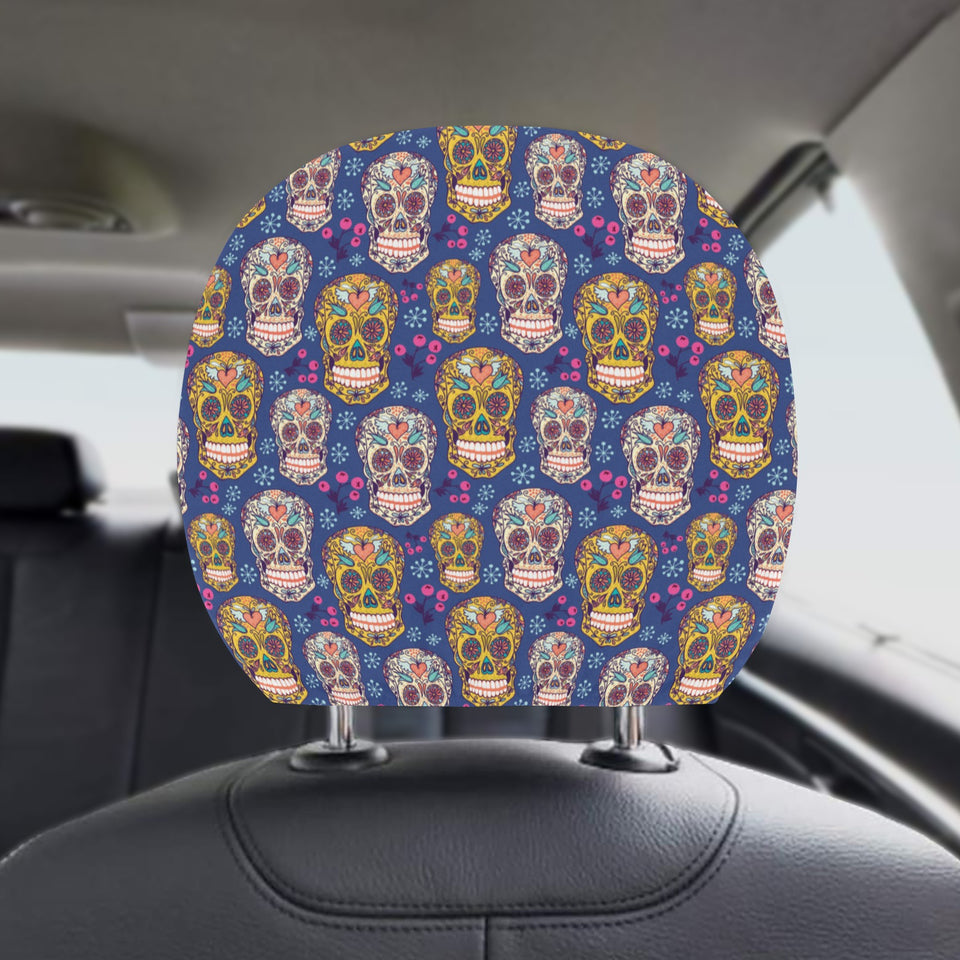 Sugar skull flower pattern Car Headrest Cover