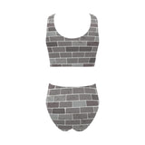 Brick Printed Pattern Print Design 05 Chest Bowknot High Waisted Bikini Swimsuit