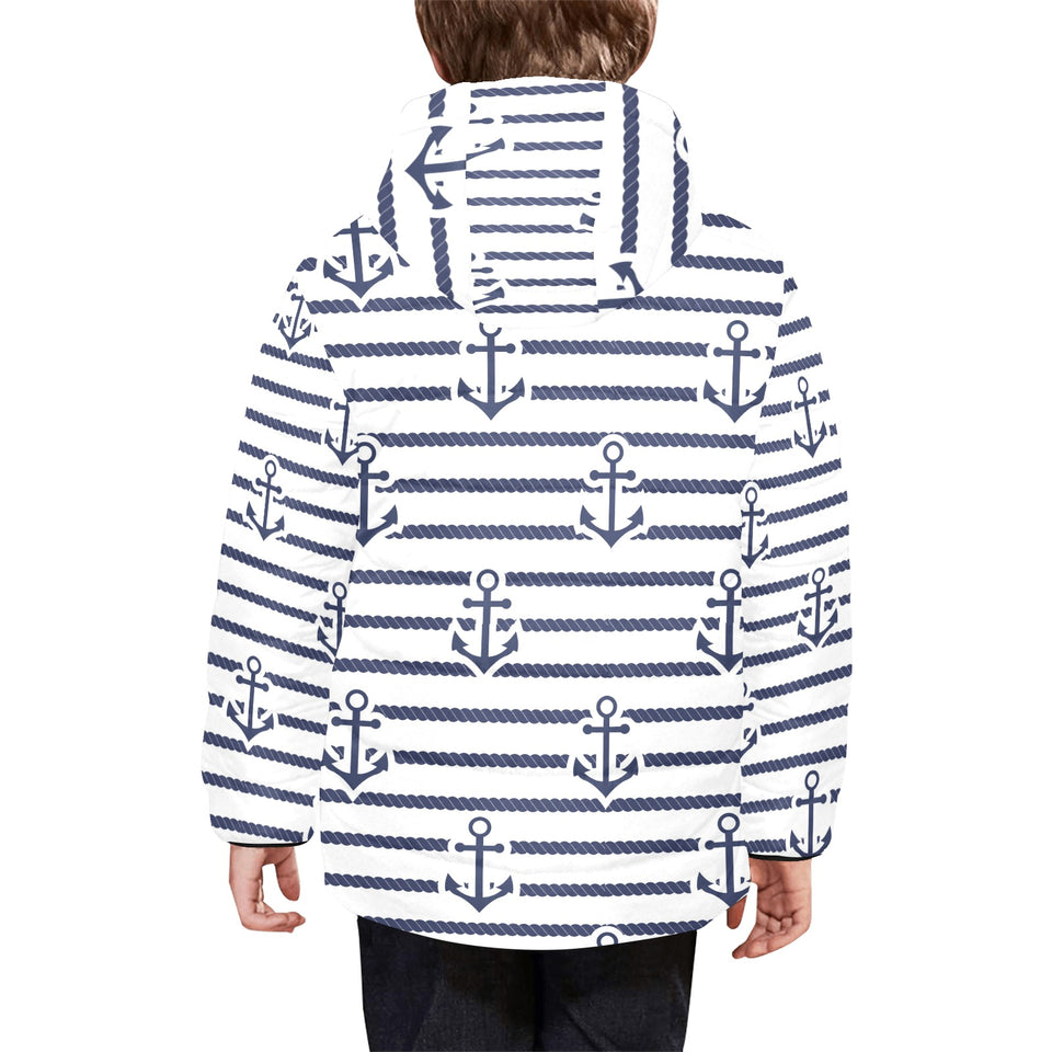 Anchor rope nautical pattern Kids' Boys' Girls' Padded Hooded Jacket