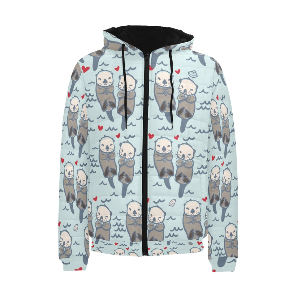Lovely Sea Otter Pattern Men's Padded Hooded Jacket
