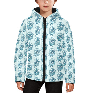 Swordfish Pattern Print Design 05 Kids' Boys' Girls' Padded Hooded Jacket