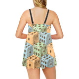 Dice Pattern Print Design 05 Chest Sexy Pleated Two Piece Swim Dress