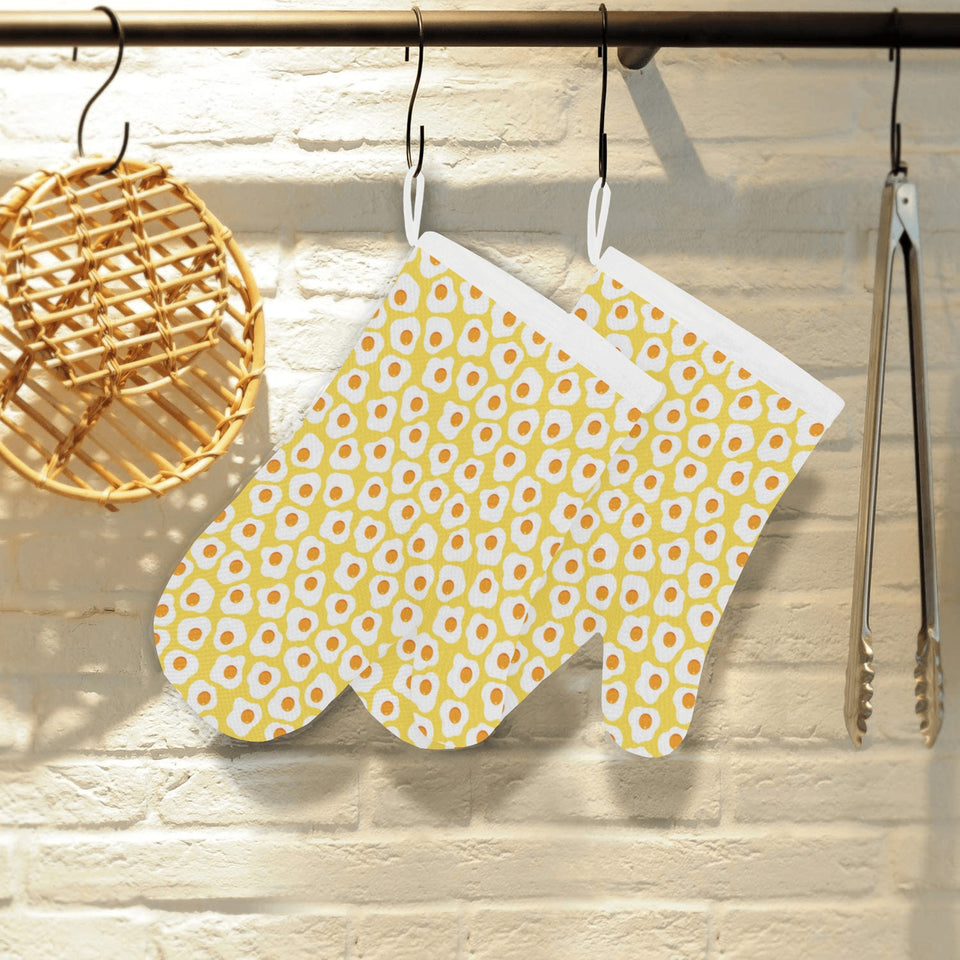 Fried Eggs Pattern Print Design 05 Heat Resistant Oven Mitts