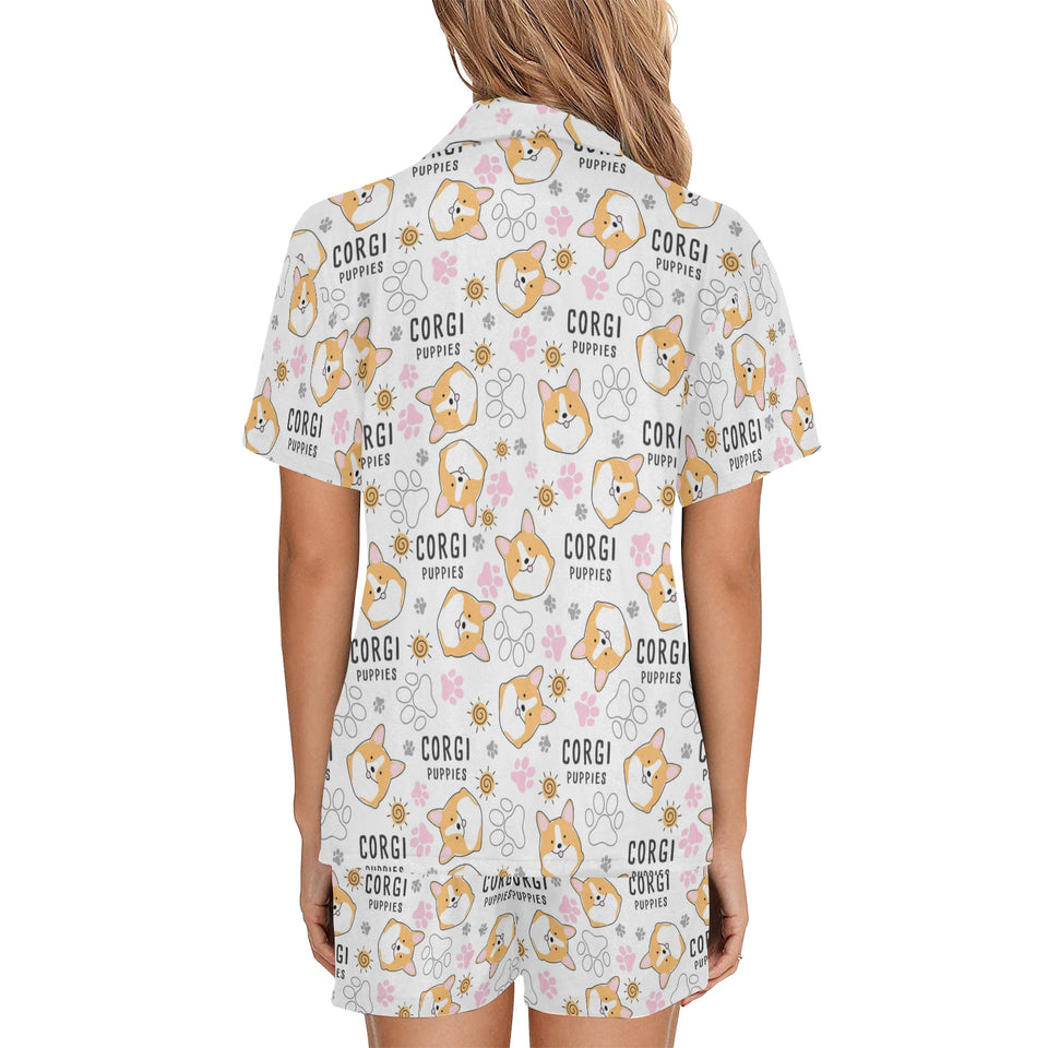 Corgi Dog Pattern Women's V-Neck Short Pajama Set