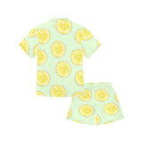 slice of lemon pattern Kids' Boys' Girls' V-Neck Short Pajama Set