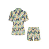 Pineapples pattern striped background Women's V-Neck Short Pajama Set