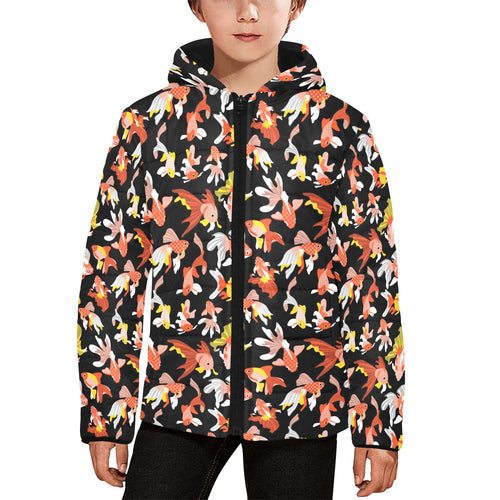 Goldfish Pattern Print Design 03 Kids' Boys' Girls' Padded Hooded Jacket