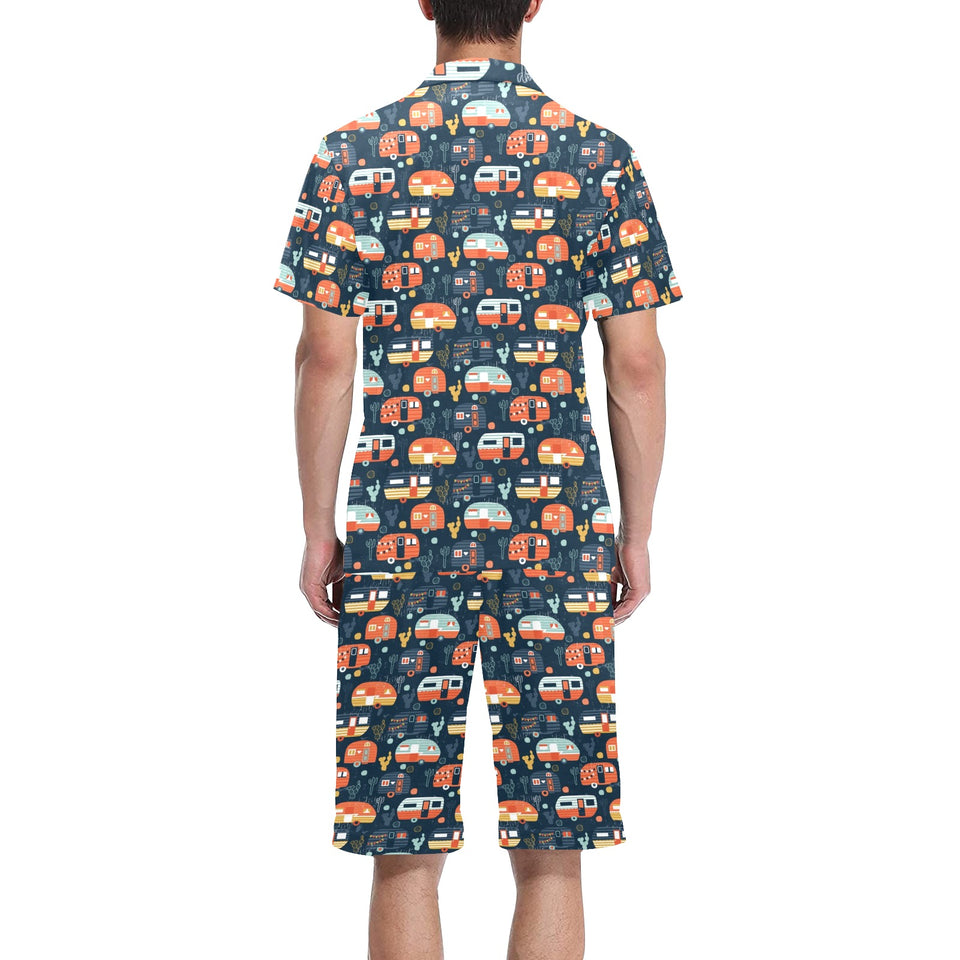 Camper Van Pattern Print Design 05 Men's V-Neck Short Pajama Set