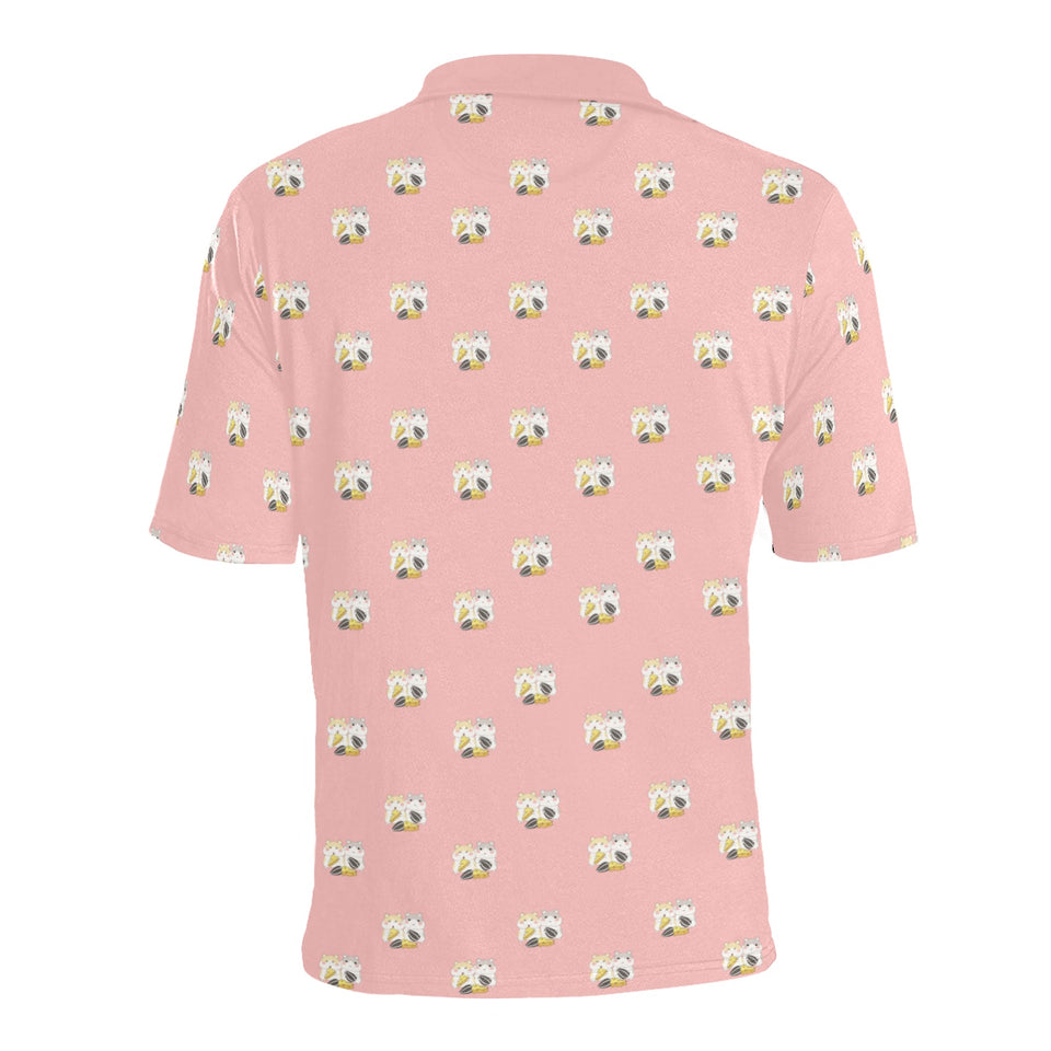 Cute hamster cheese pattern pink background Men's All Over Print Polo Shirt