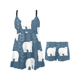 polar bear mother her child pattern Chest Sexy Pleated Two Piece Swim Dress
