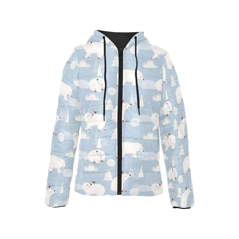 Cute polar bears Christmas decoration pattern Women's Padded Hooded Jacket