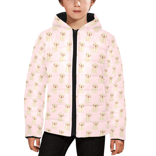 Golden Retriever Pattern Print Design 02 Kids' Boys' Girls' Padded Hooded Jacket