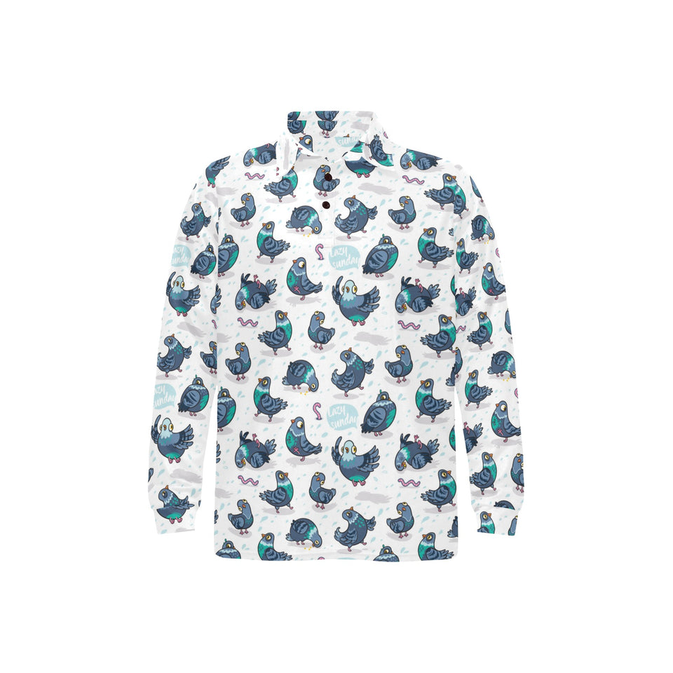 Pigeon Pattern Print Design 02 Men's Long Sleeve Polo Shirt