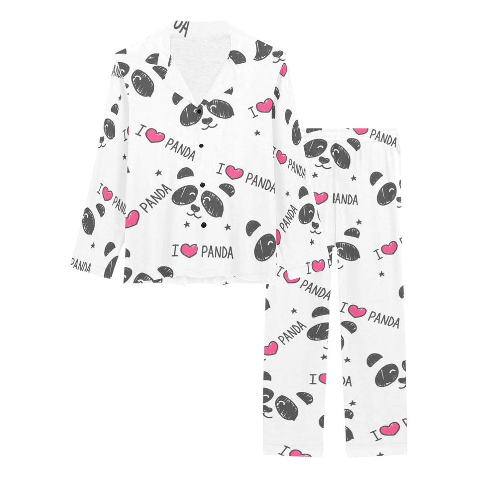 Hand Drawn faces of pandas pattern Women's Long Pajama Set