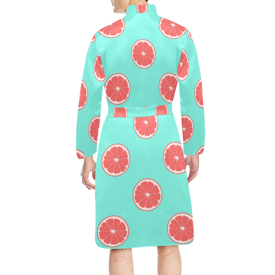 Grapefruit green background Men's Long Sleeve Belted Night Robe