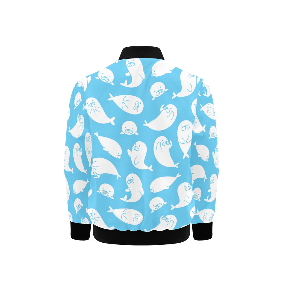 Cute white sea lion seals pattern Kids' Boys' Girls' Bomber Jacket