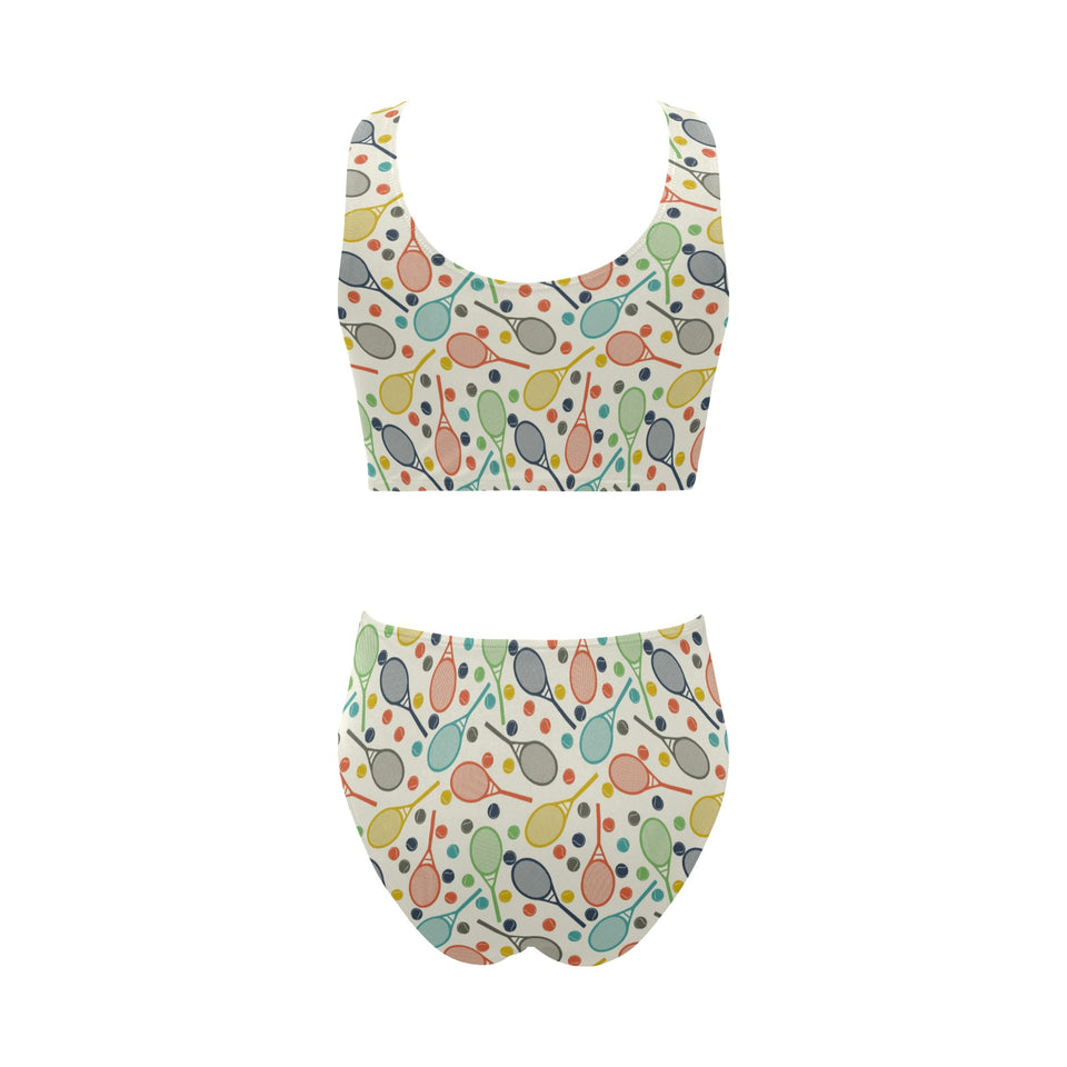 Tennis Pattern Print Design 03 Chest Bowknot High Waisted Bikini Swimsuit