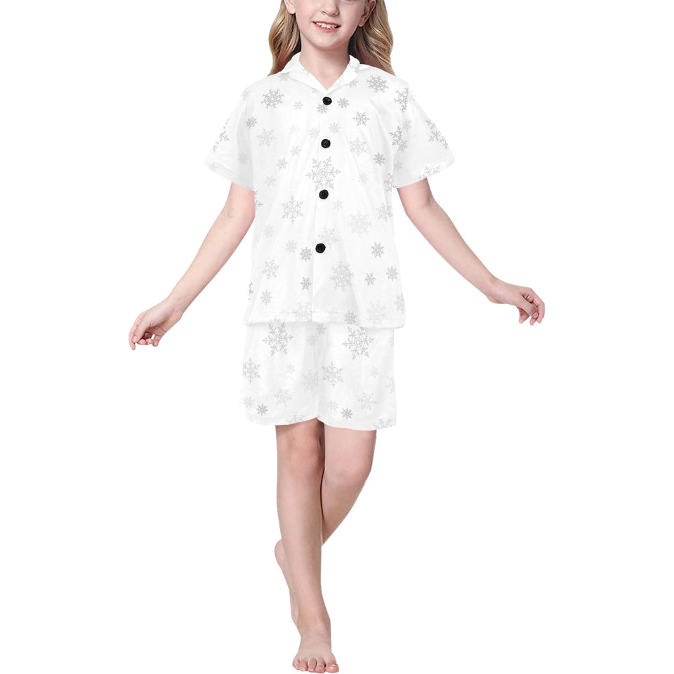 Snowflake pattern white background Kids' Boys' Girls' V-Neck Short Pajama Set