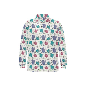 Tea pots Pattern Print Design 05 Men's Long Sleeve Polo Shirt