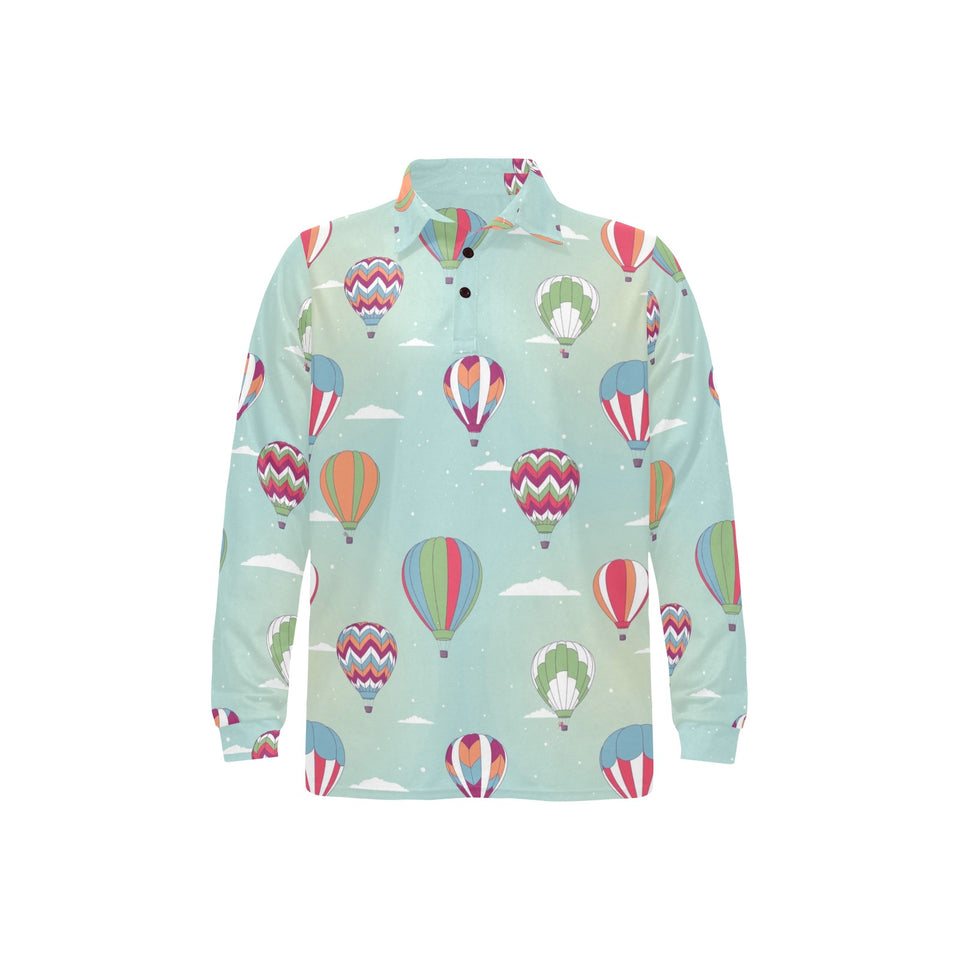 Hot Air Balloon design Pattern Men's Long Sleeve Polo Shirt