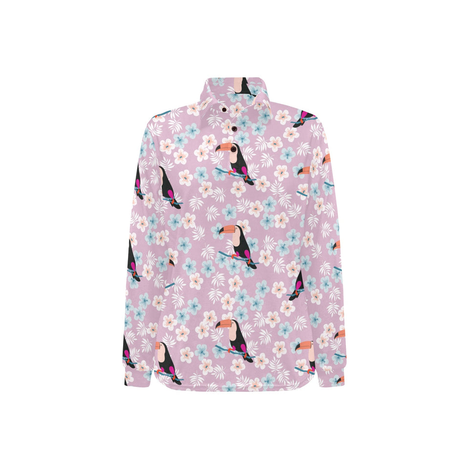 Beautiful toucan flower leaves Women's Long Sleeve Polo Shirt