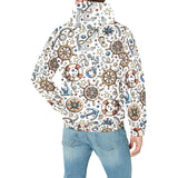 Cute nautical steering wheel anchor pattern Men's Padded Hooded Jacket