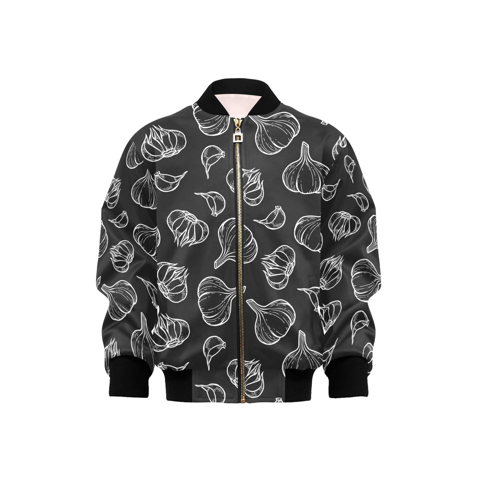 Garlic pattern black background Kids' Boys' Girls' Bomber Jacket
