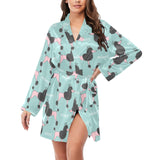 poodle dog green background Women's Long Sleeve Belted Night Robe