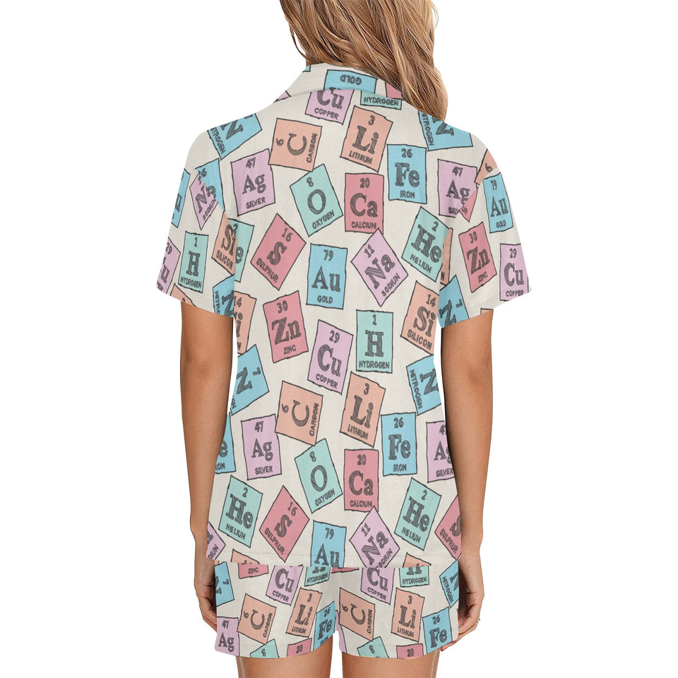 Chemistry Periodic Table Pattern Print Design 02 Women's V-Neck Short Pajama Set