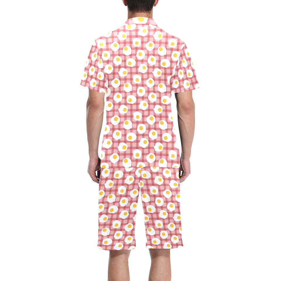 Fried Eggs Pattern Print Design 03 Men's V-Neck Short Pajama Set