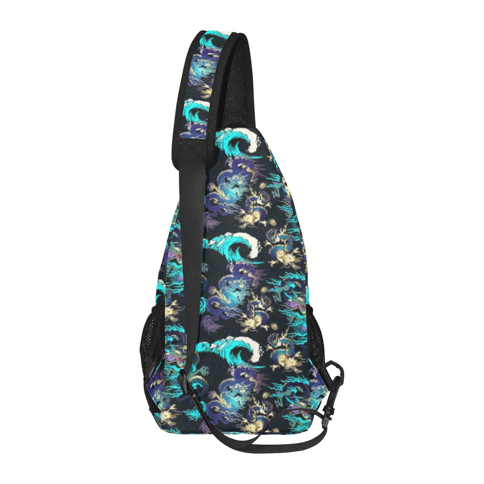 Dragon sea wave pattern All Over Print Chest Bag