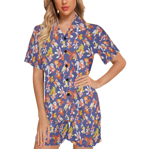 Goldfish Pattern Print Design 04 Women's V-Neck Short Pajama Set