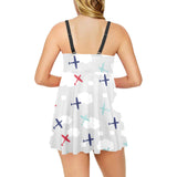 Airplane cloud grey background Chest Sexy Pleated Two Piece Swim Dress