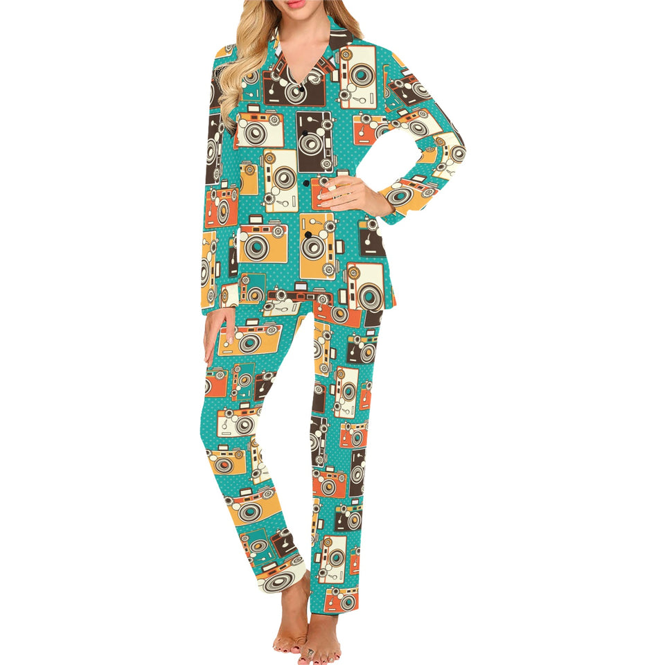 Camera Pattern Print Design 03 Women's Long Pajama Set